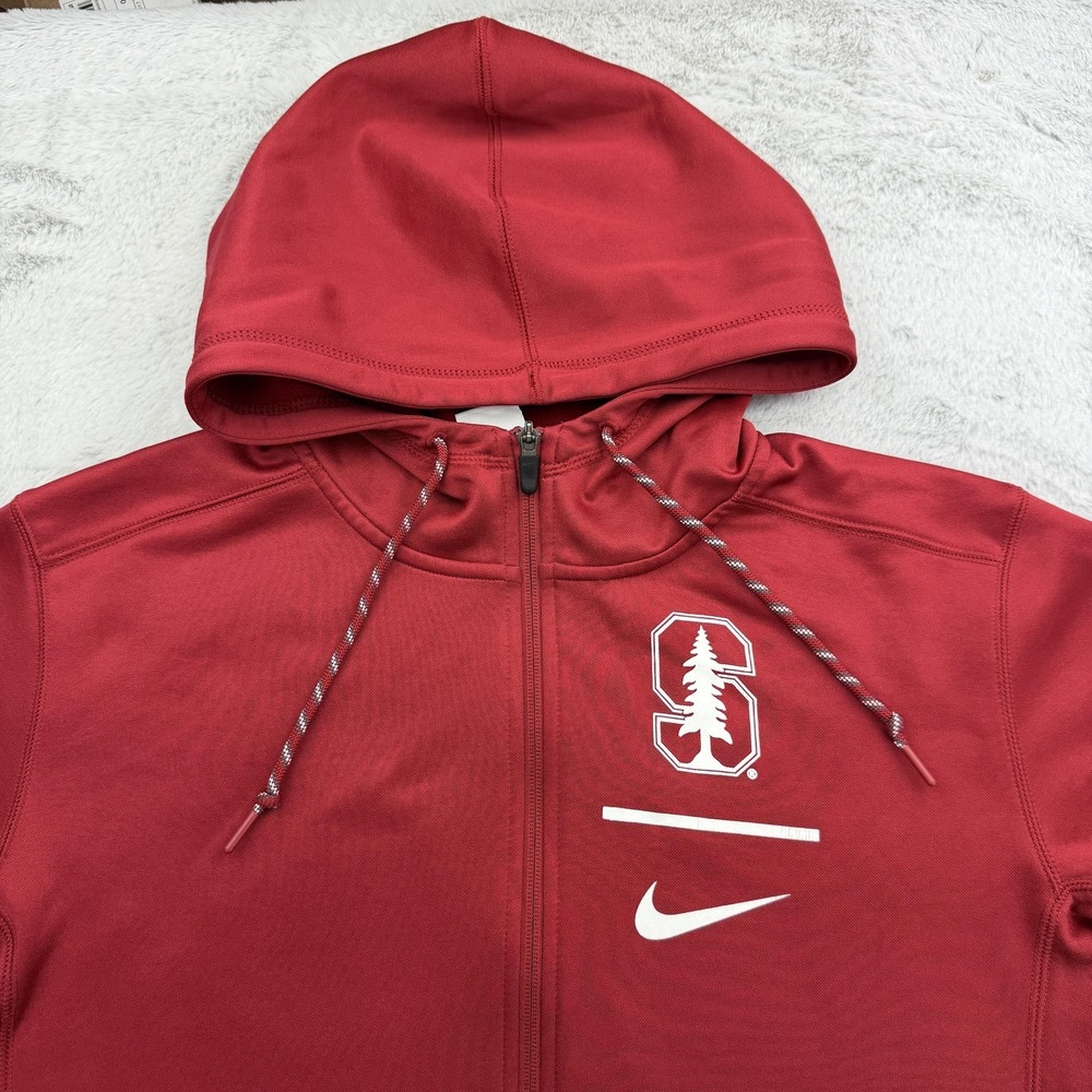 Nike Hoodie Mens M Red Full Zip Hooded Lined Pockets Therma-Fit Stanford College - Picture 2 of 12